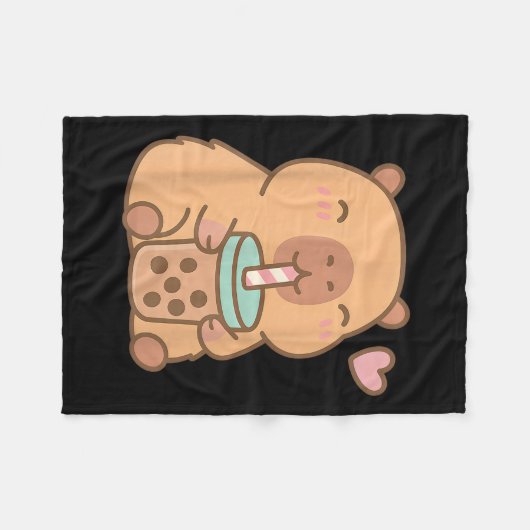 Schattigee Capybara Kawaii Anime Drink Bubble Tea Fleece Deken (Voorkant (Horizontaal))