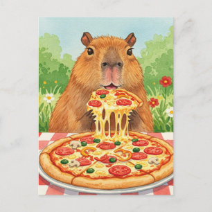 Schattigee Capybara met Pizza Briefkaart