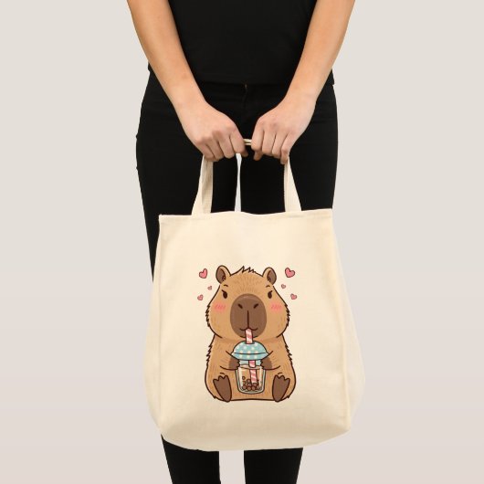 Schattigee Capybara Sipping Boba Tea Chill Vibes A Tote Bag (Voorkant (product))