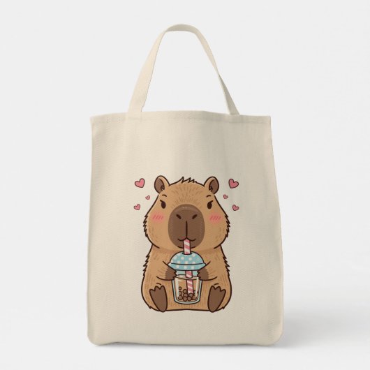 Schattigee Capybara Sipping Boba Tea Chill Vibes A Tote Bag (Achterkant)