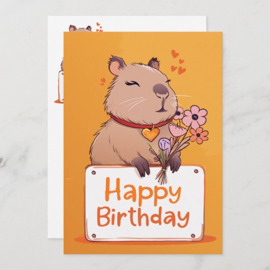 Schattigee Capybara Verjaardag Kaart | Schattige d (Voorkant / Achterkant)