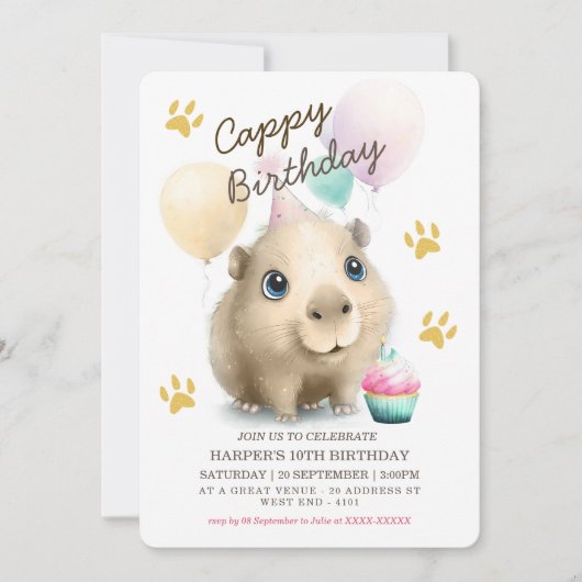 Schattigee Capybara verjaardagsuitnodiging Kaart (Voorkant)