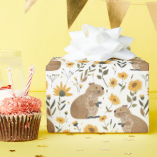 Schattigee Capybara Zonnebloem Bloemen Cadeaupapier