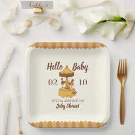 Schattigee carrousel genderneutraal baby shower papieren bordje