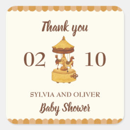 Schattigee carrousel genderneutraal baby shower vierkante sticker