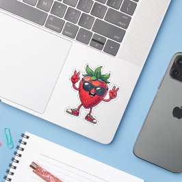 Schattigee Cartoon Aardbei Fun Aardbei met Sungla Sticker