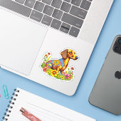 Schattigee Cartoon AI Dachshund Dog Sticker (Laptop met iPhone)