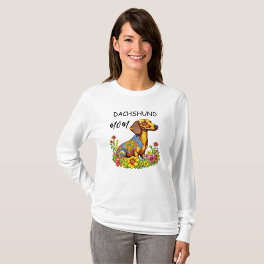 Schattigee Cartoon AI Dachshund Moeder T-shirt (Voorkant volledig)