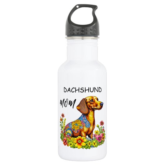 Schattigee Cartoon AI Dachshund Moeder Waterfles (Voorkant)
