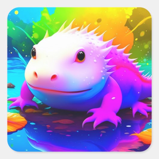 Schattigee Cartoon Axolotl Vierkante Sticker (Voorkant)