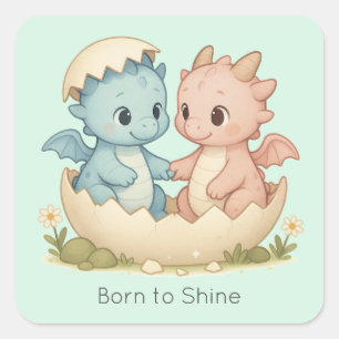Schattigee Cartoon Baby Dragons Pastel Fantasy Vierkante Sticker