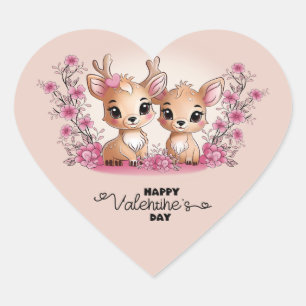 Schattigee Cartoon Bambi Lovers Hart Valentijn's D Hart Sticker