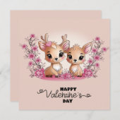 Schattigee Cartoon Bambi Lovers Hearts Valentijn's Feestdagenkaart (Voorkant / Achterkant)