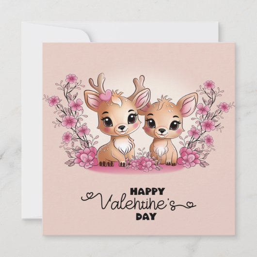 Schattigee Cartoon Bambi Lovers Hearts Valentijn's Feestdagenkaart (Voorkant)