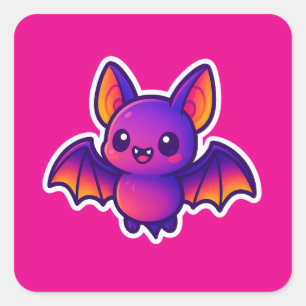 Schattigee Cartoon Bat met Levendige Paarse Vleuge Vierkante Sticker