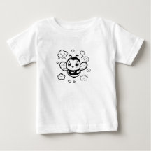 Schattigee Cartoon Bee Baby T-shirt – Zwart en wit