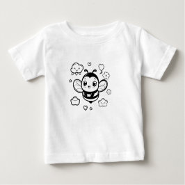 Schattigee Cartoon Bee Baby T-shirt – Zwart en wit