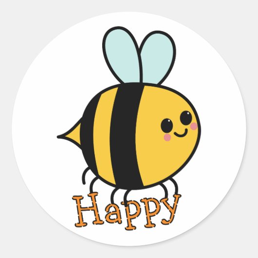 Schattigee Cartoon Bee Happy Ronde Sticker (Voorkant)