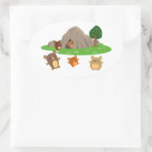 Schattigee Cartoon Beren in een grot Ovale Sticker (Tas)