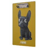 Schattigee Cartoon Black Frenchie Dog Mosterdgeel Klembord (Links)