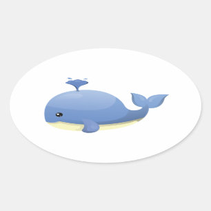 Schattigee Cartoon Blauwe Walvis spuitwater Ovale Sticker