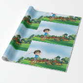 Schattigee Cartoon Boy Golfen Fun Golf Lover Desig Cadeaupapier (Uitgerold)