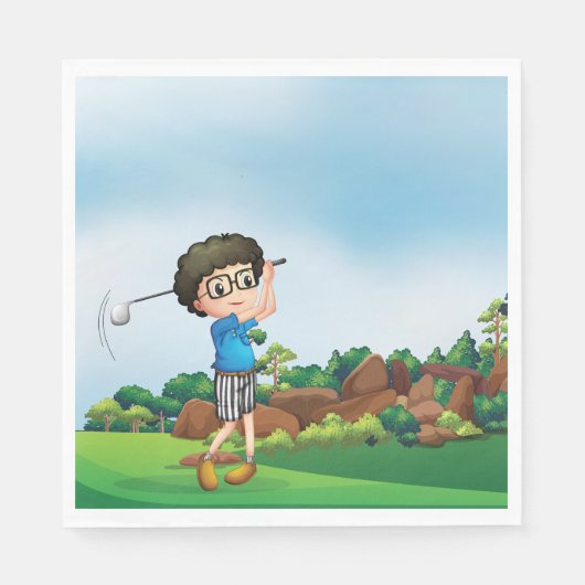 Schattigee Cartoon Boy Golfen Fun Golf Lover Desig Servet (Voorkant)