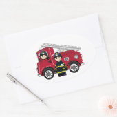 Schattigee Cartoon Brandweerman Ovale Sticker (Envelop)