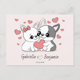 Schattigee Cartoon Bulldog liefhebbers Hart Valent Briefkaart