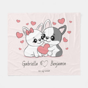 Schattigee Cartoon Bulldog liefhebbers Hart Valent Fleece Deken