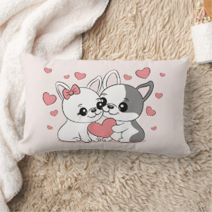 Schattigee Cartoon Bulldog Lovers Hearts Valentijn Kussen