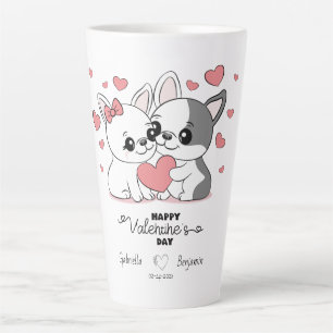 Schattigee Cartoon Bulldog Lovers Hearts Valentijn Latte Mok