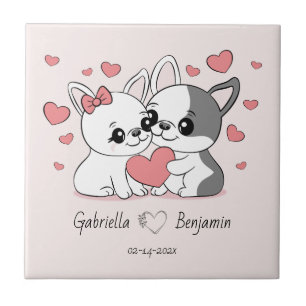 Schattigee Cartoon Bulldogs Liefhebbers Hart Valen Tegeltje
