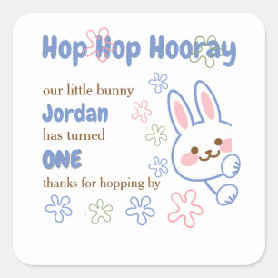 Schattigee Cartoon Bunny Turning One Boys 1st Birt Vierkante Sticker