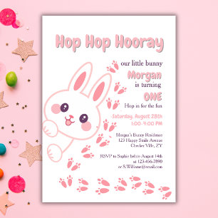 Schattigee Cartoon Bunny Turning One Girls 1st Bir Kaart