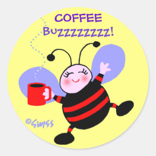 Schattigee Cartoon Busy Bee w Rode Strepen Koffieb Ronde Sticker