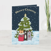 Schattigee Cartoon Cat Carol Singers Kerst Niet-Fo Feestdagen Kaart (Voorkant)