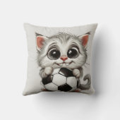 Schattigee Cartoon Cat Holding Voetbal Kussen (Achterkant)