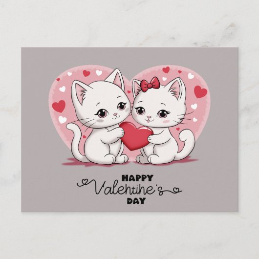 Schattigee Cartoon Cat Lovers Hearts Valentijn's D Briefkaart (Voorkant)