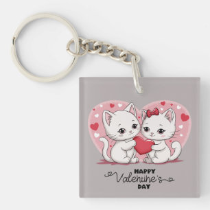 Schattigee Cartoon Cat Lovers Hearts Valentijn's D Sleutelhanger