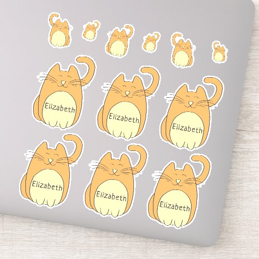 Schattigee Cartoon Cat Naam toevoegen | Beige cont Sticker (Detail)
