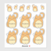 Schattigee Cartoon Cat Naam toevoegen | Beige cont Sticker (Vel)