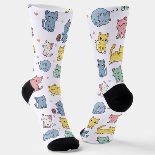 Schattigee Cartoon Cat Pattern Crew Sokken (Gebogen)