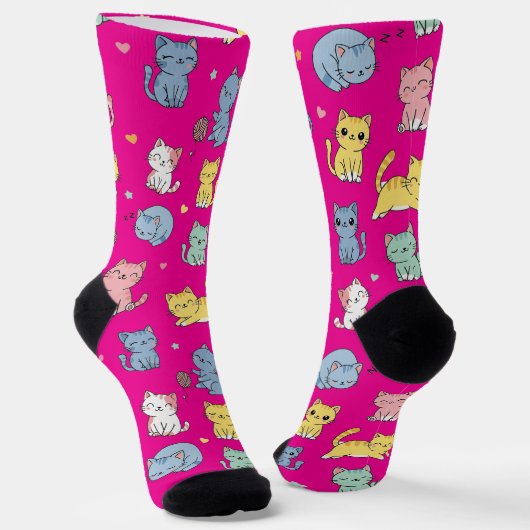 Schattigee Cartoon Cat Pattern Crew Sokken (Gebogen)