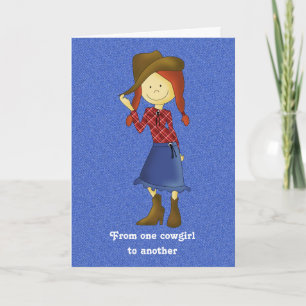 Schattigee Cartoon Cowgirl op Denim Verjaardag Kaa Kaart
