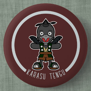 Schattigee Cartoon Crow Tengu   Japanese Yokai Ronde Button 5,7 Cm