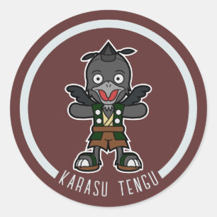 Schattigee Cartoon Crow Tengu Japanese Yokai Ronde Sticker