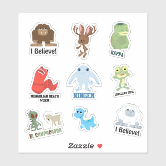 Schattigee Cartoon Cryptids en Monsters Sticker Se (Vel)