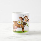 Schattigee Cartoon Dairy Koe met Bloem en Gras Koffiemok (Center)