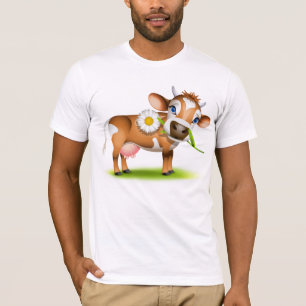 Schattigee Cartoon Dairy Koe met Bloem en Gras T-shirt